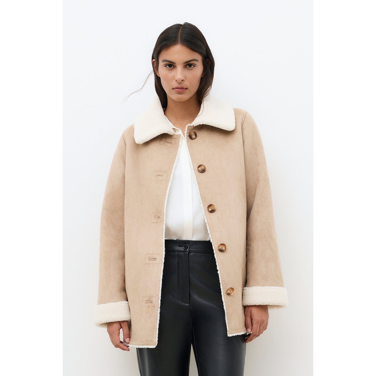 Manteau droit suédine GIVRE beige, CAROLL