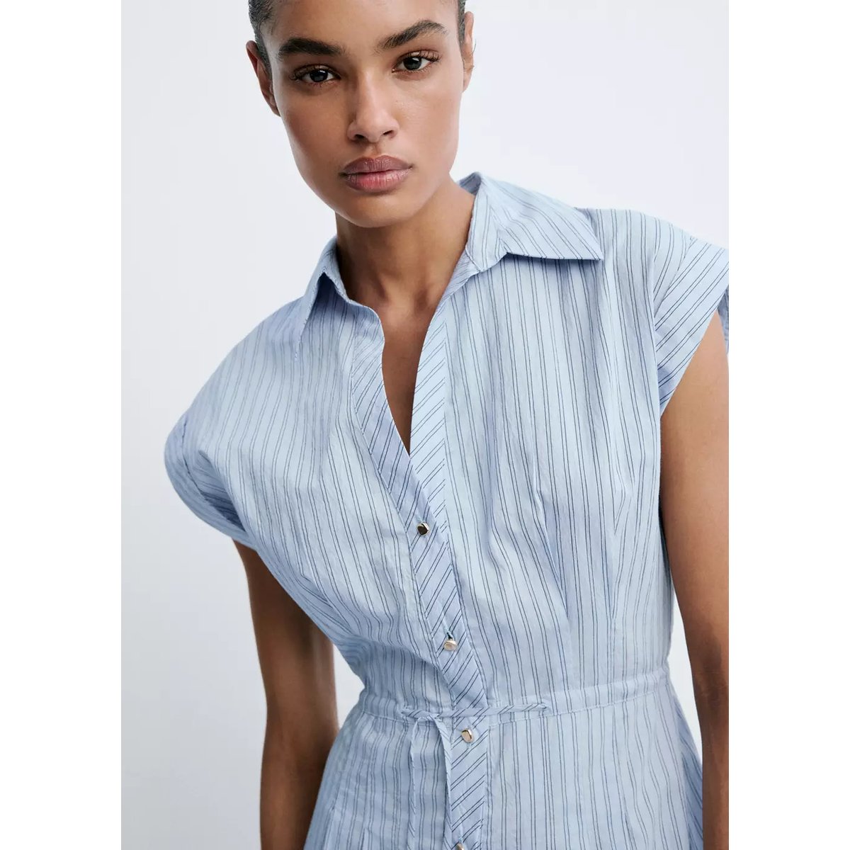 Robe chemisier à rayures bleu, MANGO