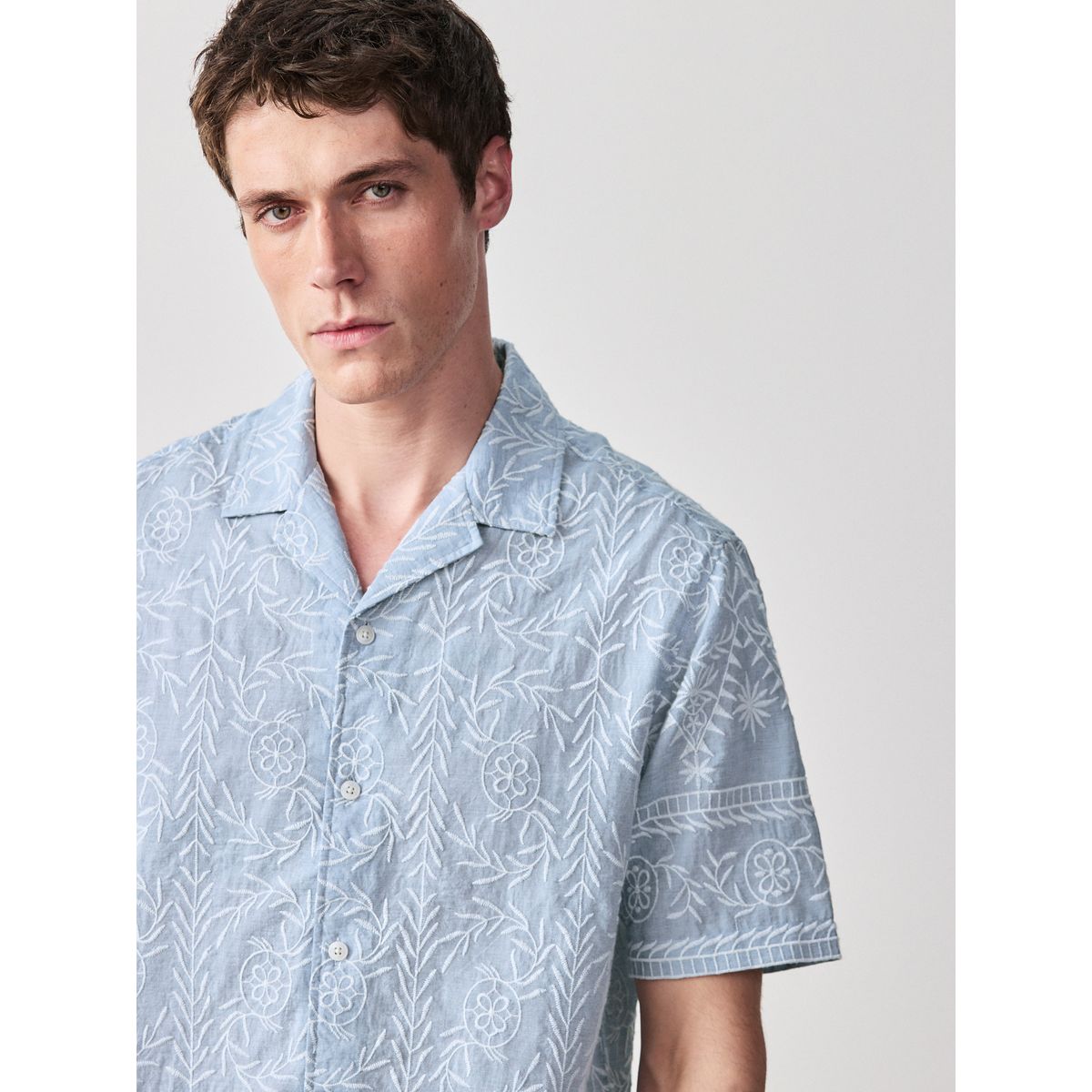 Chemise en chambray texturé à manches courtes bleu, NEXT