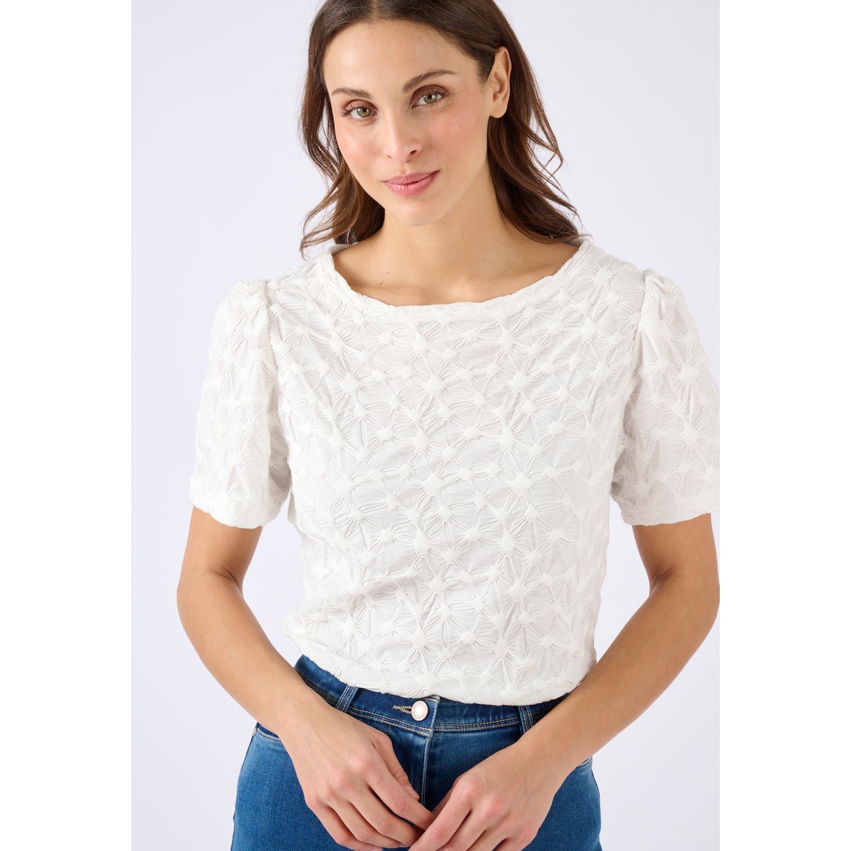 T-shirt maille reliéfée blanc cassé, DAMART