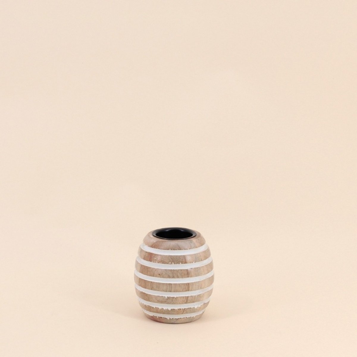 Bougeoir en bois de manguier à rayures 10cm naturel, ORNAMI