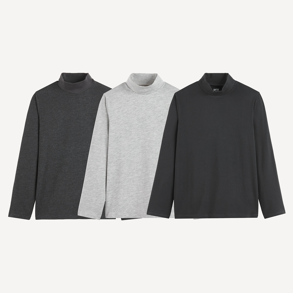 Lot de 3 sous-pulls, à manches longues et col montant noir + gris, LA REDOUTE COLLECTIONS