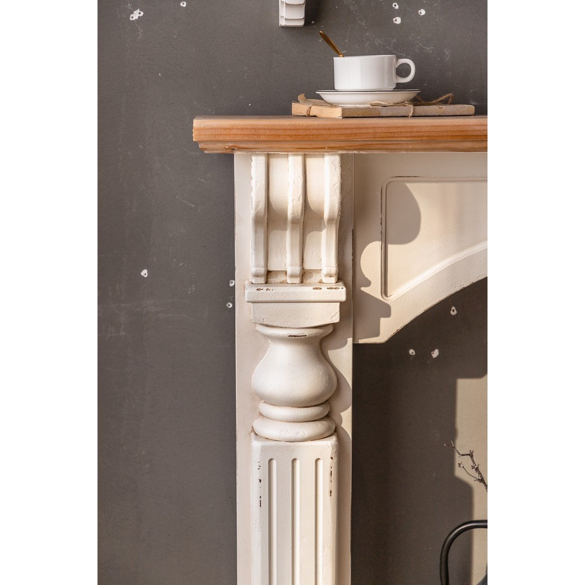 Manteau de cheminée en bois - MANOIR blanc, MATHI DESIGN
