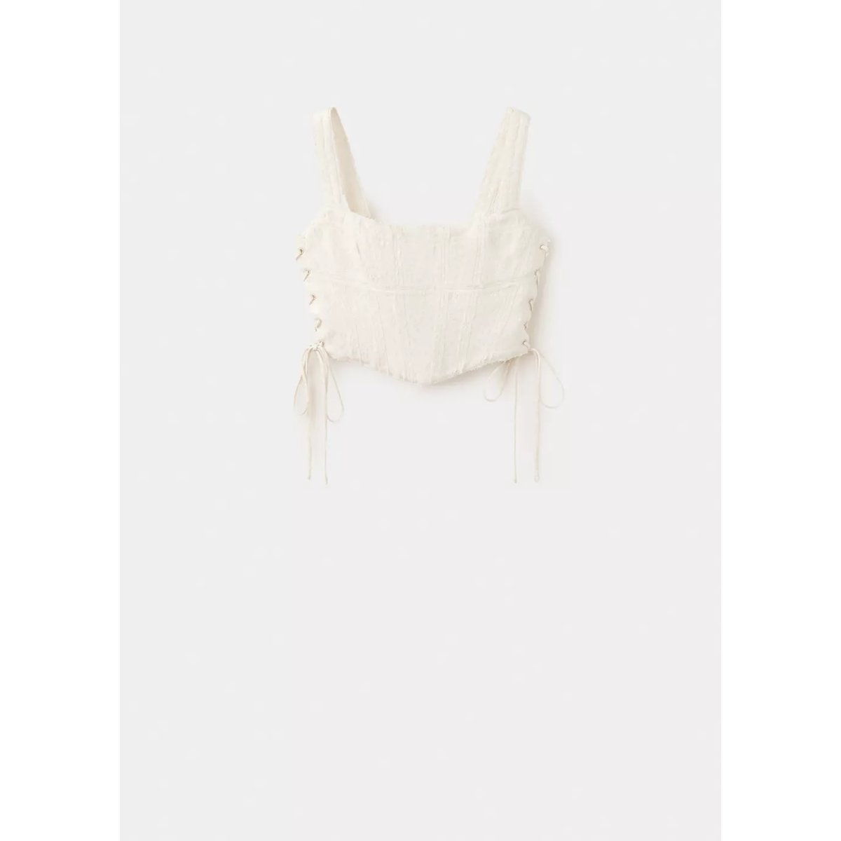 Top style corset jacquard blanc cassé, MANGO