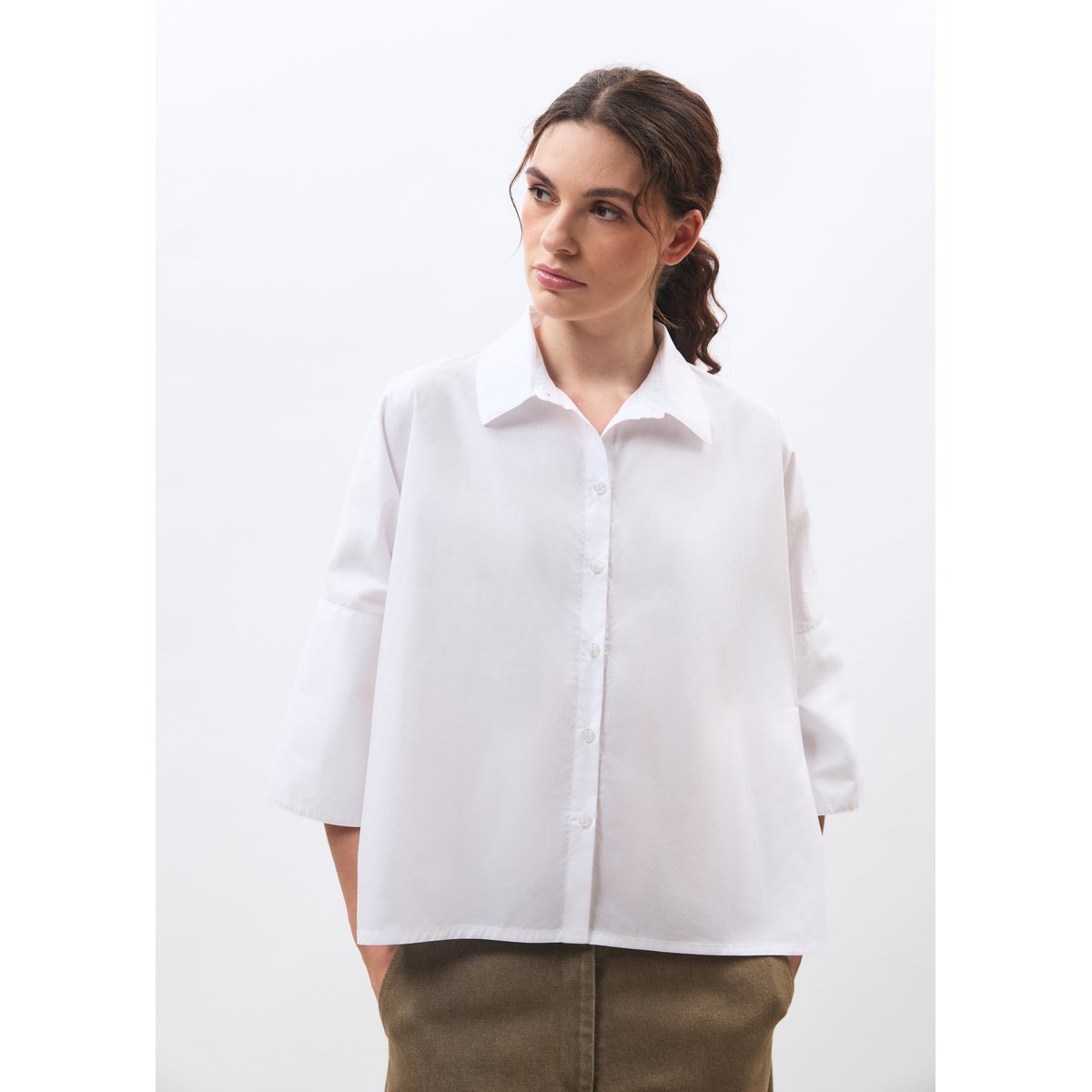 Chemise manches courtes en popeline de coton blanc, HUMILITY