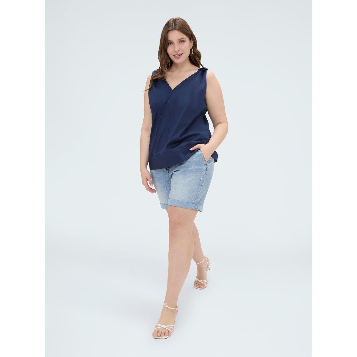Top avec nœuds papillon sur les épaules bleu, FIORELLA RUBINO
