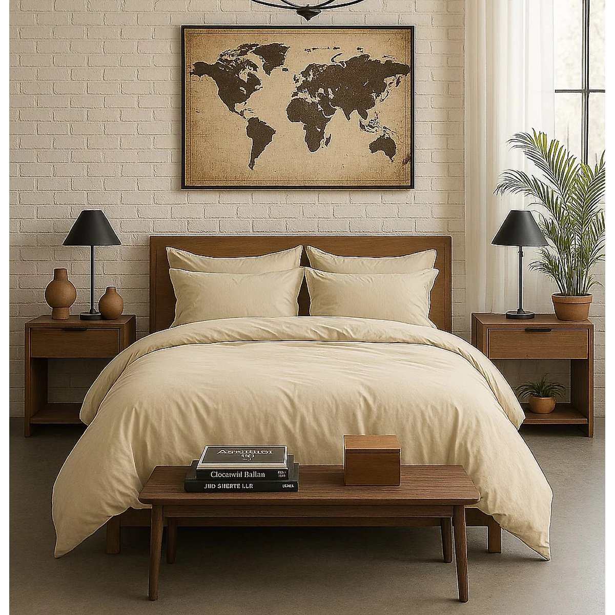 Housse de couette Percale de coton lavé ecru, EDEN