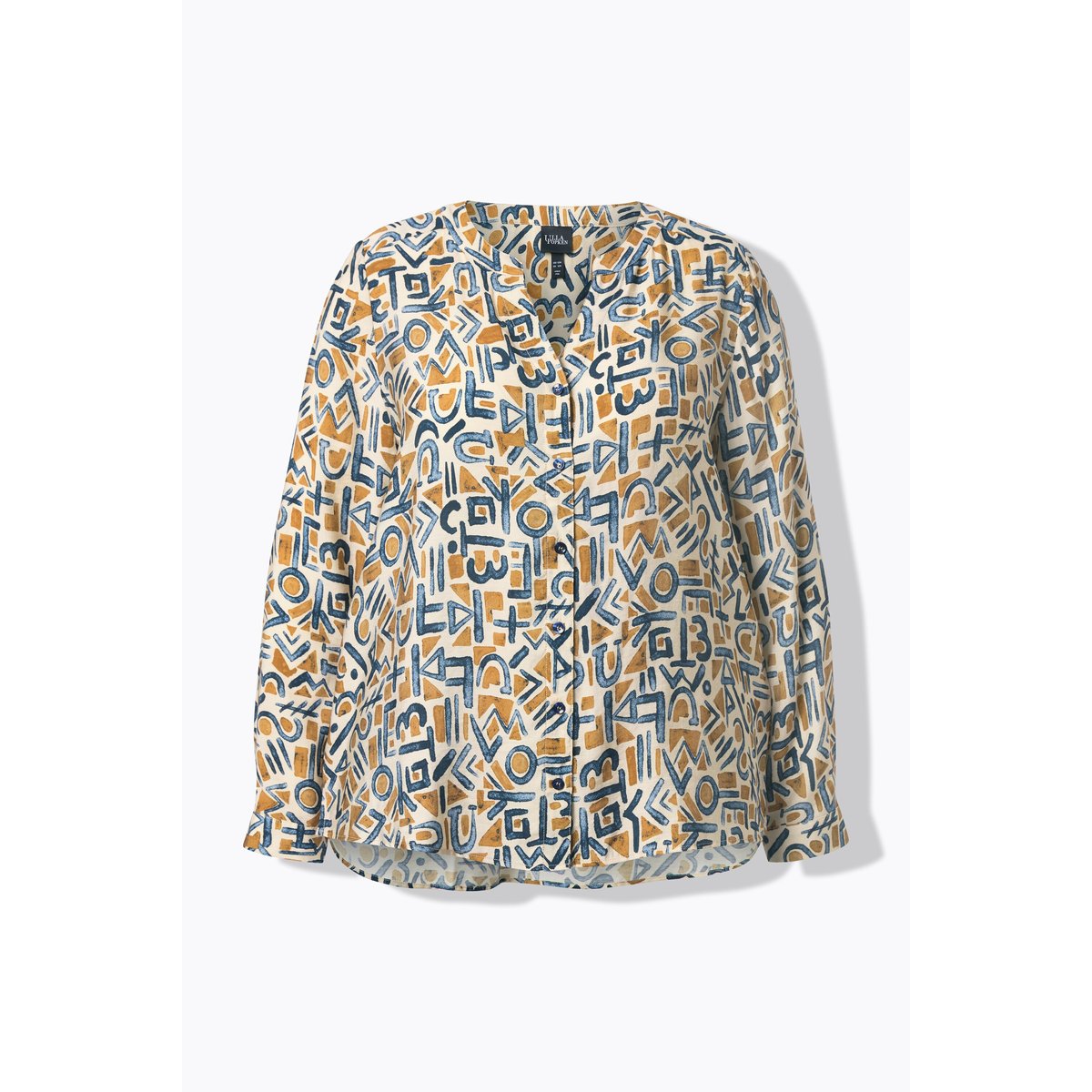 Blouse imprimée à col tunisien et manches abricot clair, ULLA POPKEN