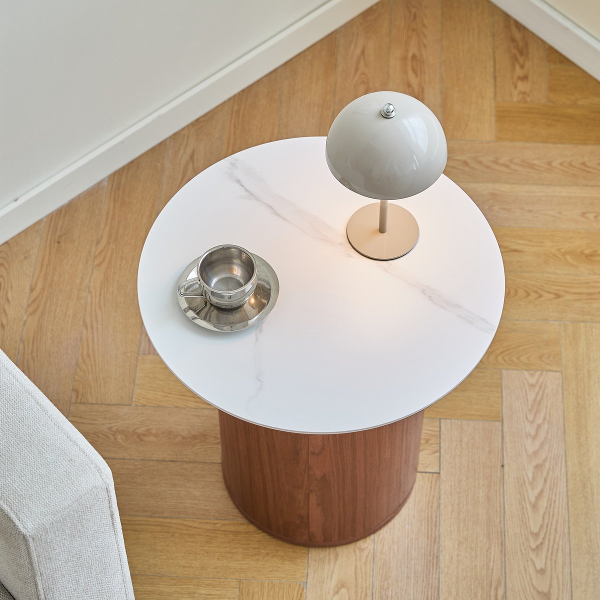 Table d'appoint, effet marbre, marron, YSTAD marron, NORDLYS
