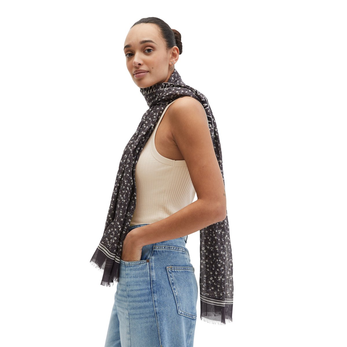Foulard à l'imprimé allover avec TENCEL™ Lyocell gris foncé, MARC O'POLO