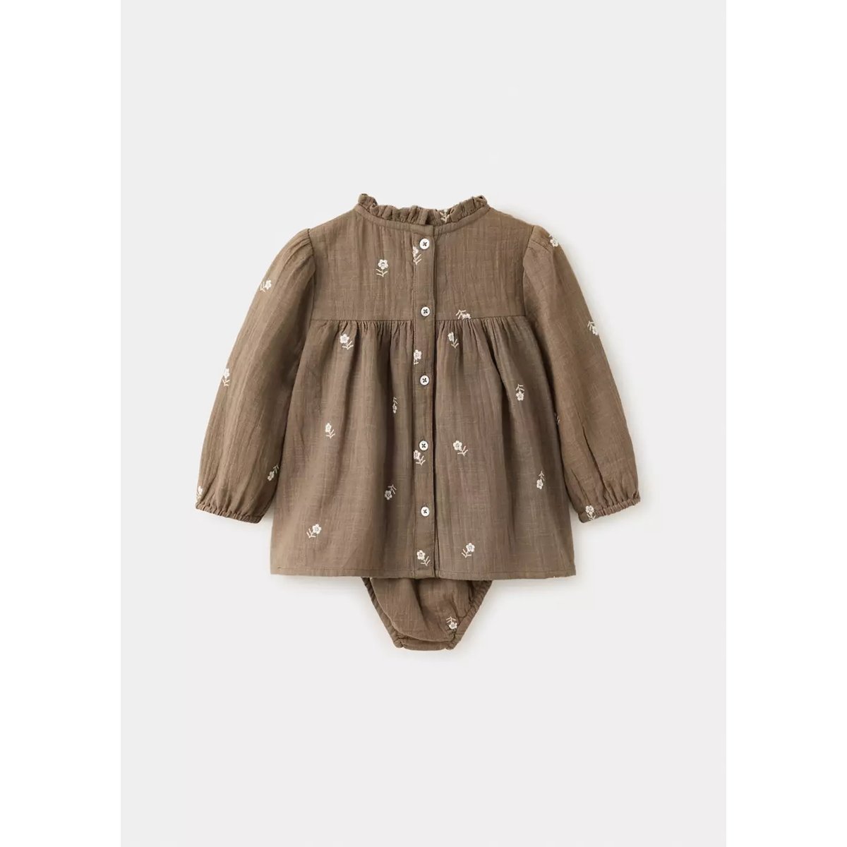 Robe et barboteuse à fleurs brodées chocolat, MANGO BABY
