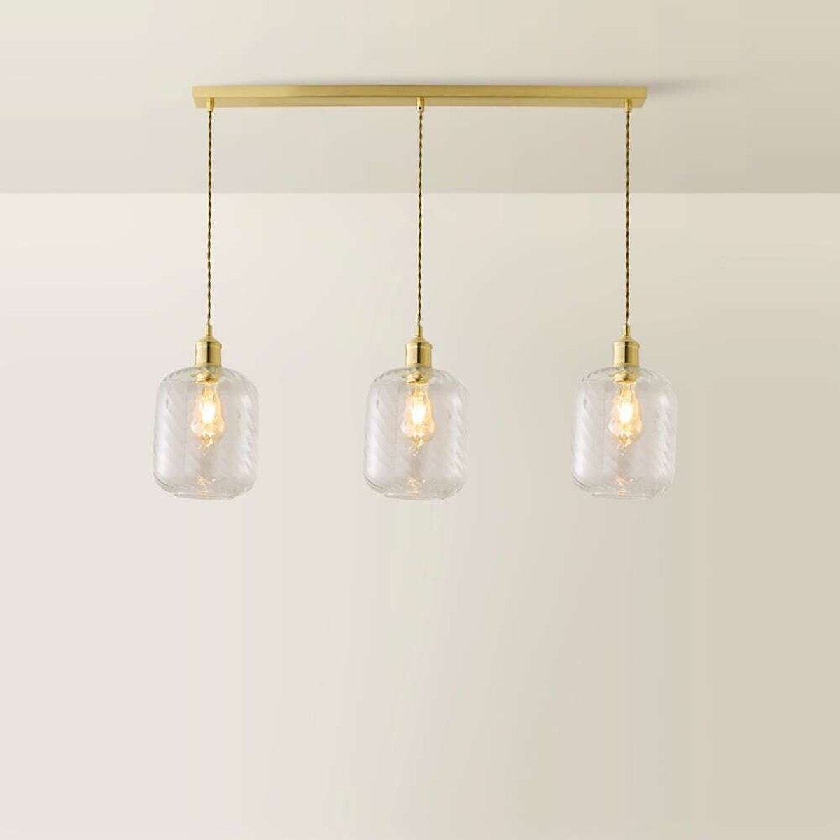 Emerson 3-Light Swirl Glass Diner Pendant Light with Filament Bulbs brushed gold, ÉDITÉ