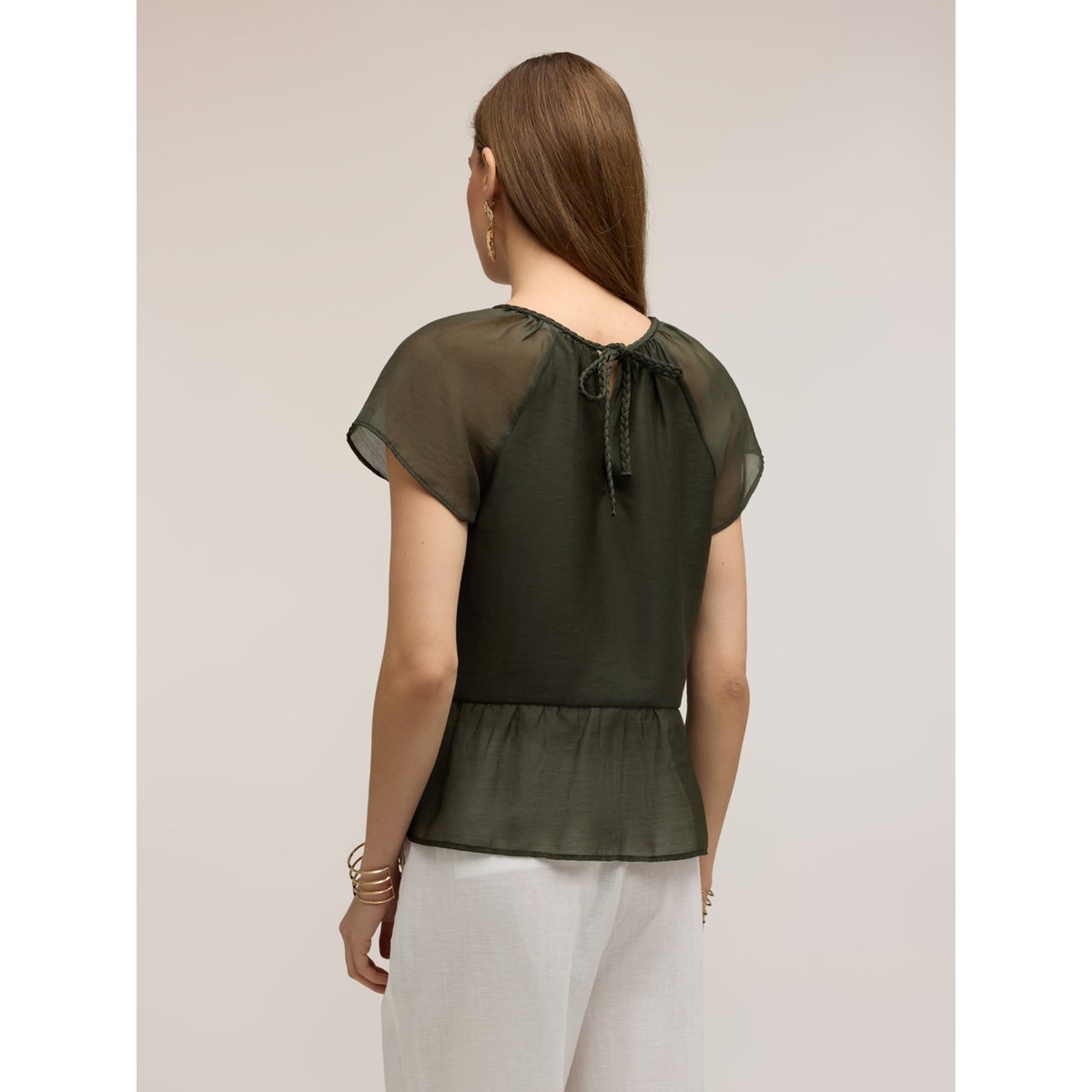 Blouse avec lacets entrelacés verde militare, MOTIVI