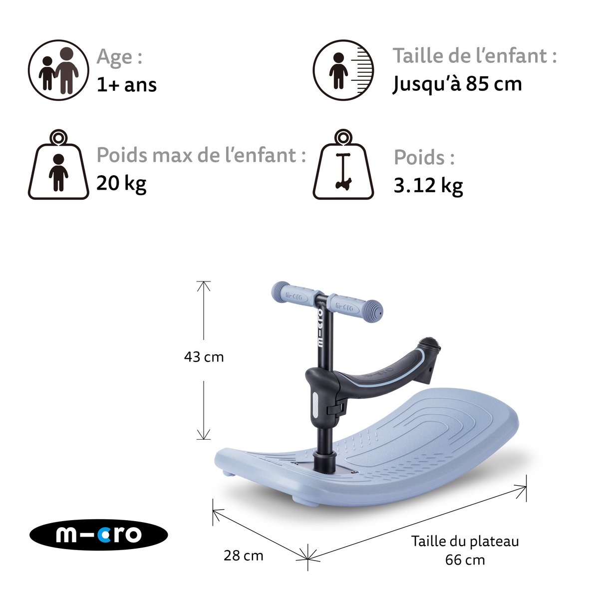 Mini Micro Rock Go LED - Ardoise bleu, MICRO MOBILITY