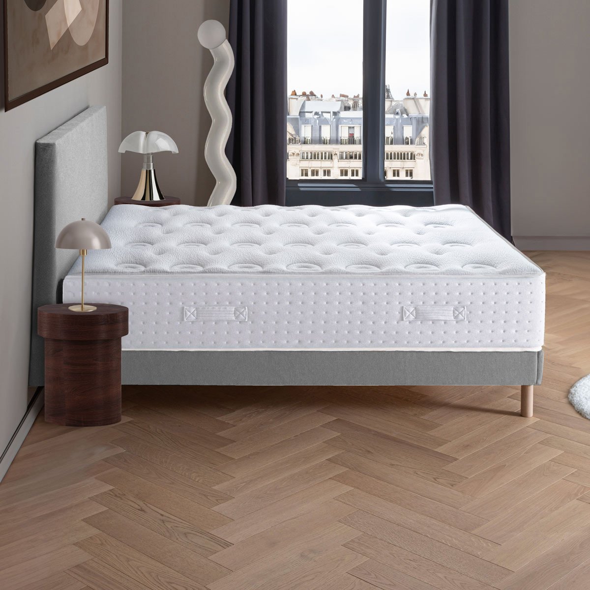 Ensemble Lit - Matelas ferme + sommier - Blanc/Gris LE VERITABLE gris foncé, blanc, DODO