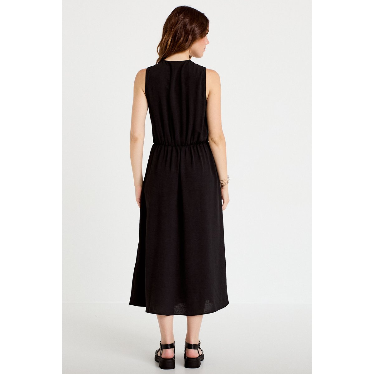 Robe droite 3/4 sans manches col v noir, CACHE CACHE