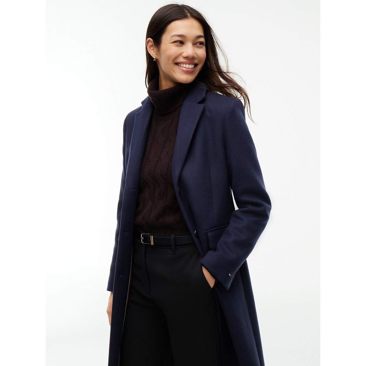 Manteau en laine mélangée marine, TOMMY HILFIGER