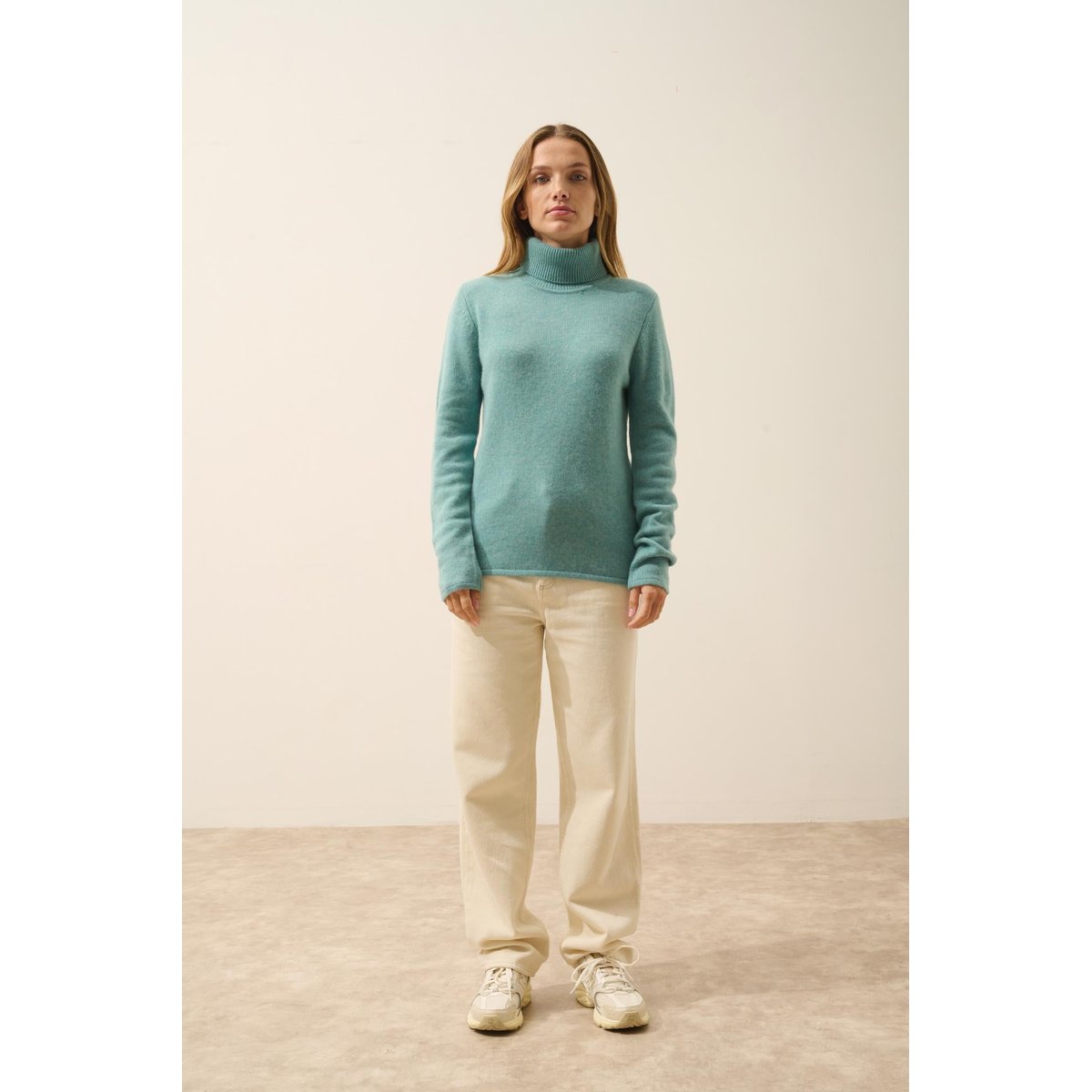 Pull Col Roulé 4 Fils Vert Chiné June vert, JUST CASHMERE