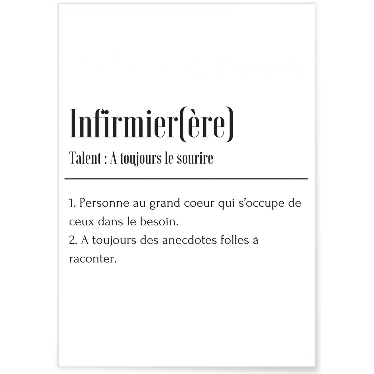 Affiche Définition Infirmier blanc, L'AFFICHERIE