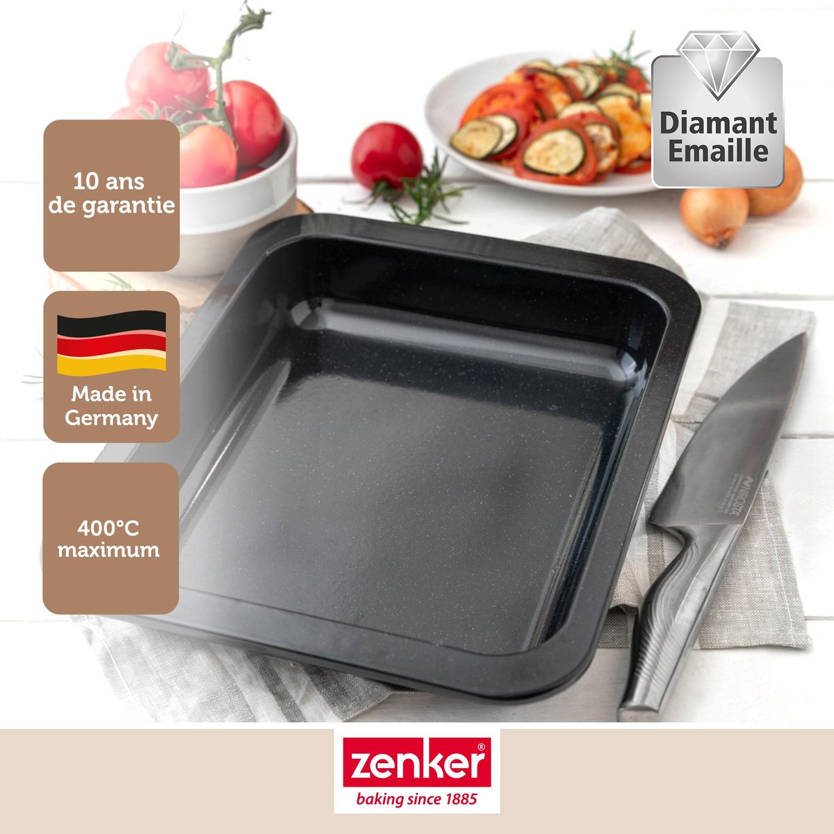 Lot de 2 plats four 33/33 cm émaillé SPECIAL COOKING noir, ZENKER