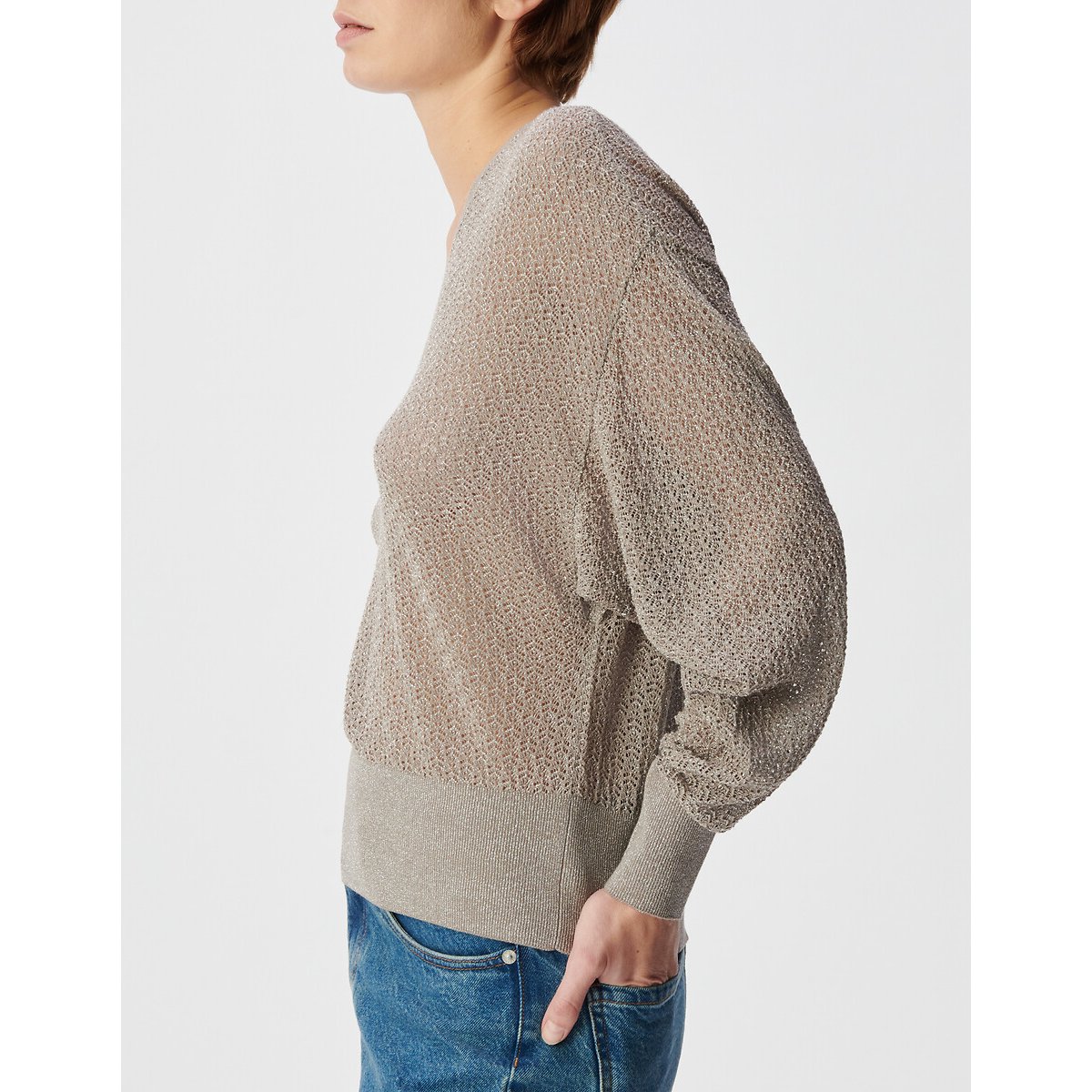 Maglia a maniche lunghe con scollo a V con filato metallizzato deserto, IKKS