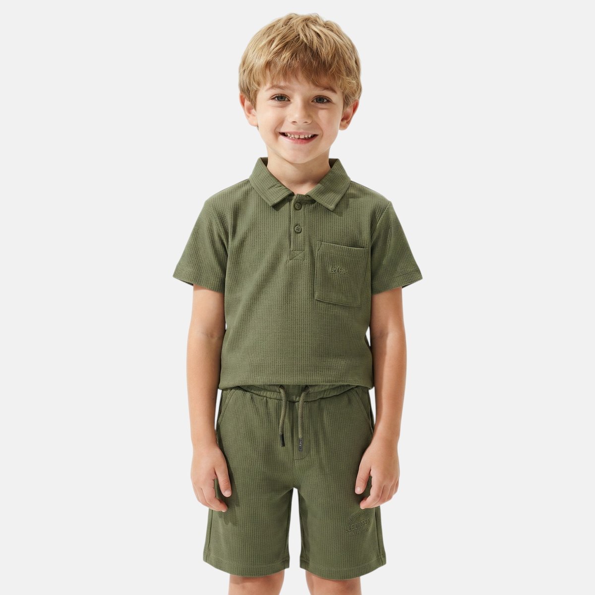 Ensemble chemise manches courtes et short assorti, poche poitrine RIVIERA vert kaki, LEE COOPER