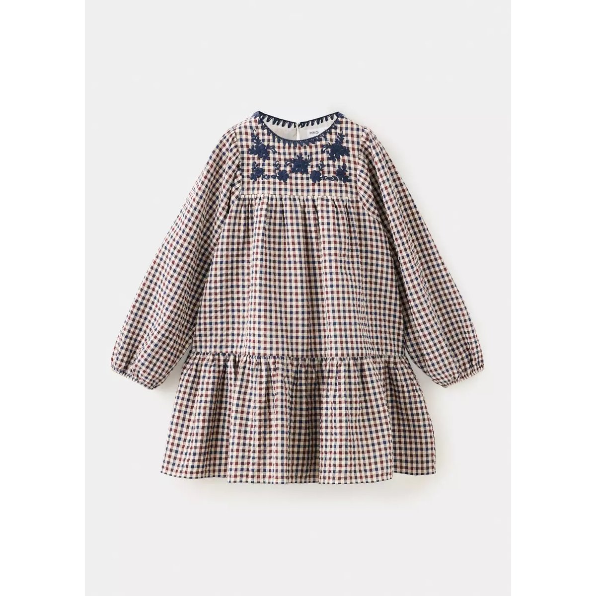 Robe en coton à imprimé vichy bleu marine, MANGO BABY