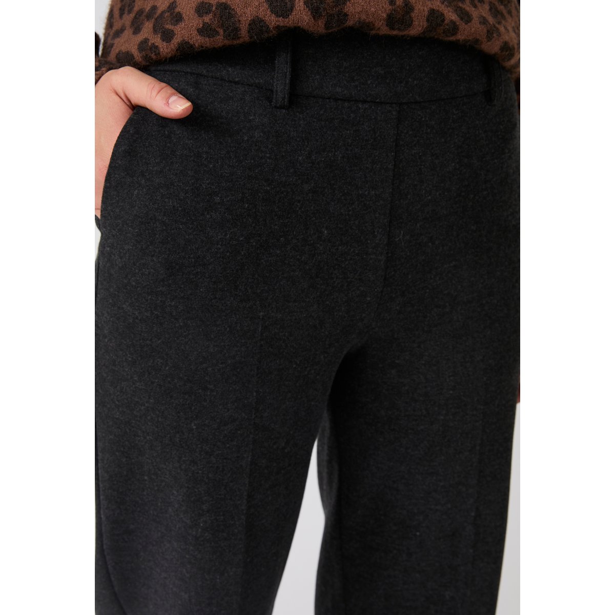 Pantalon large enfilable maille jersey gris chiné foncé, DAMART