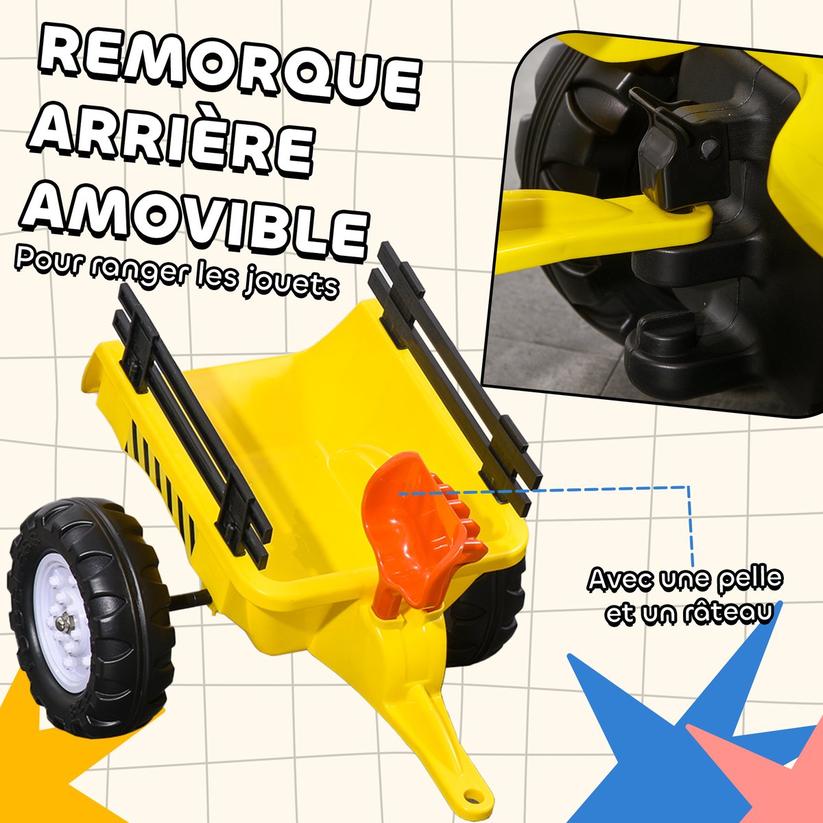 Voiture de chantier à pédales pour enfants jaune, HOMCOM
