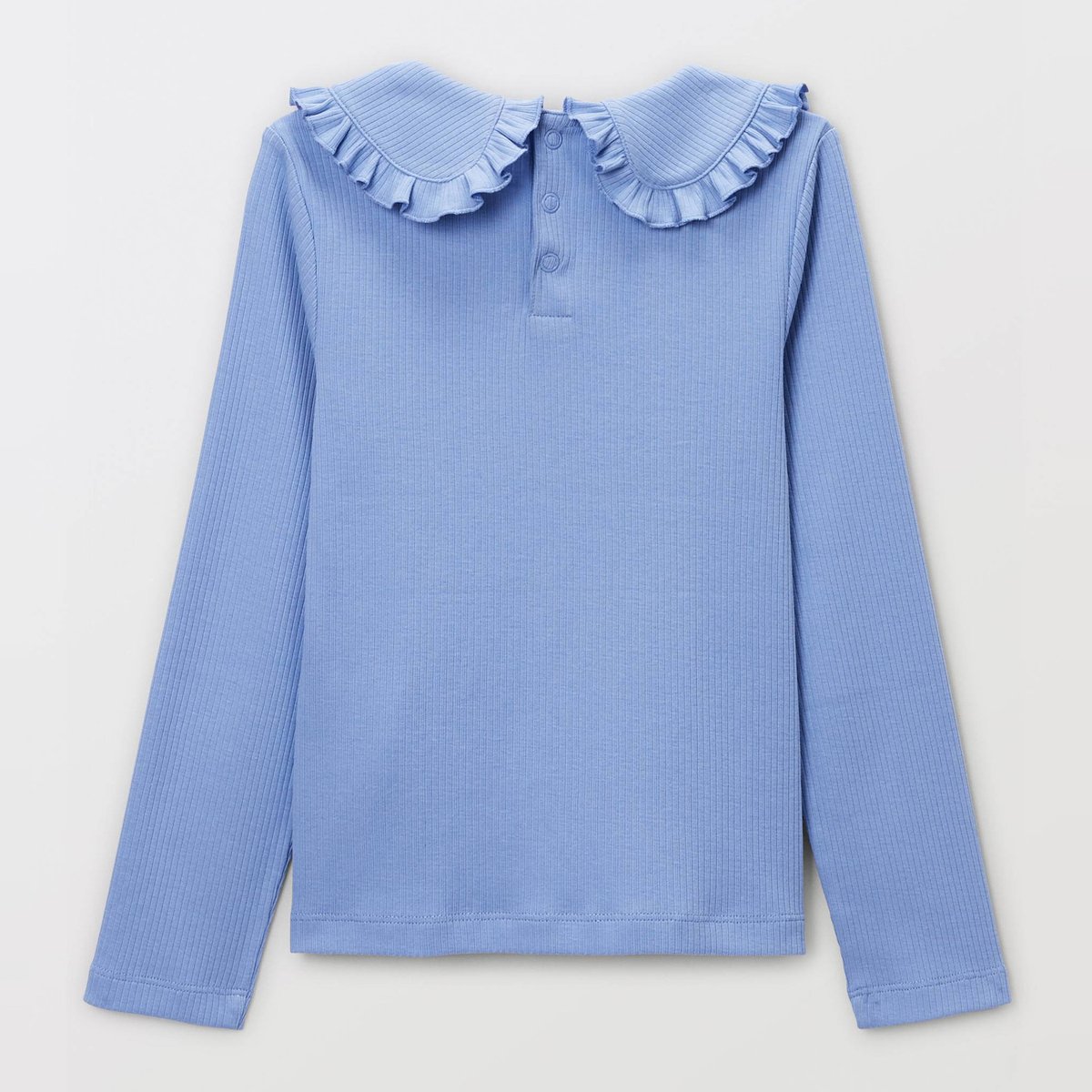 T-shirt manches longues uni col claudine en coton hydrangea, MONOPRIX