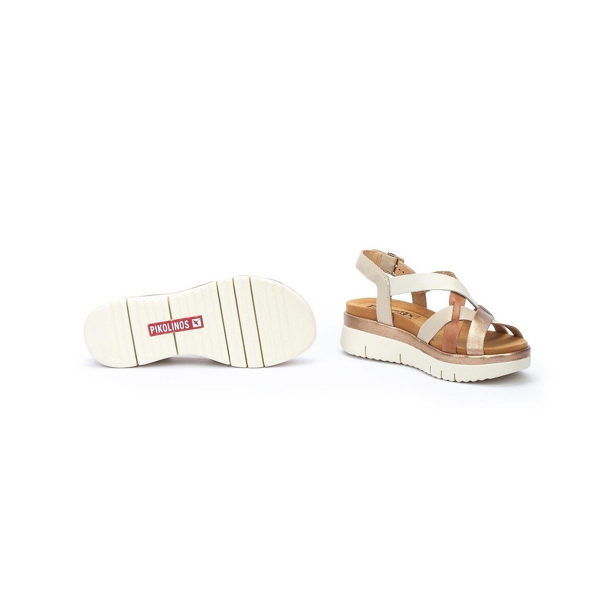 Sandales compensées en cuir, PALMA blanc, PIKOLINOS