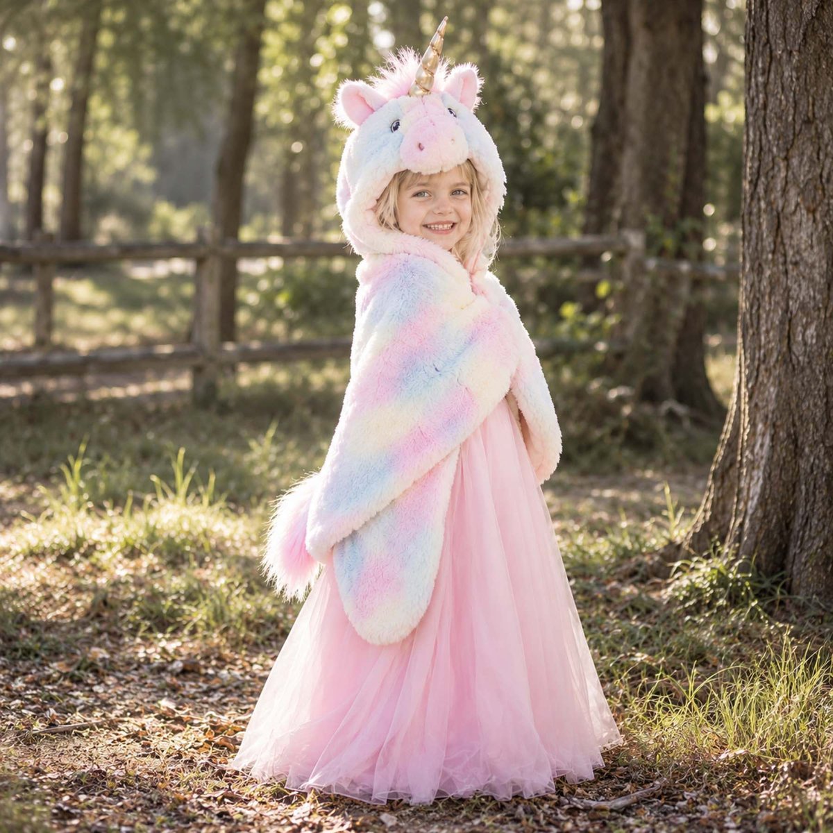 Déguisement enfant cape licorne arc en ciel super douce rose, GREAT PRETENDERS