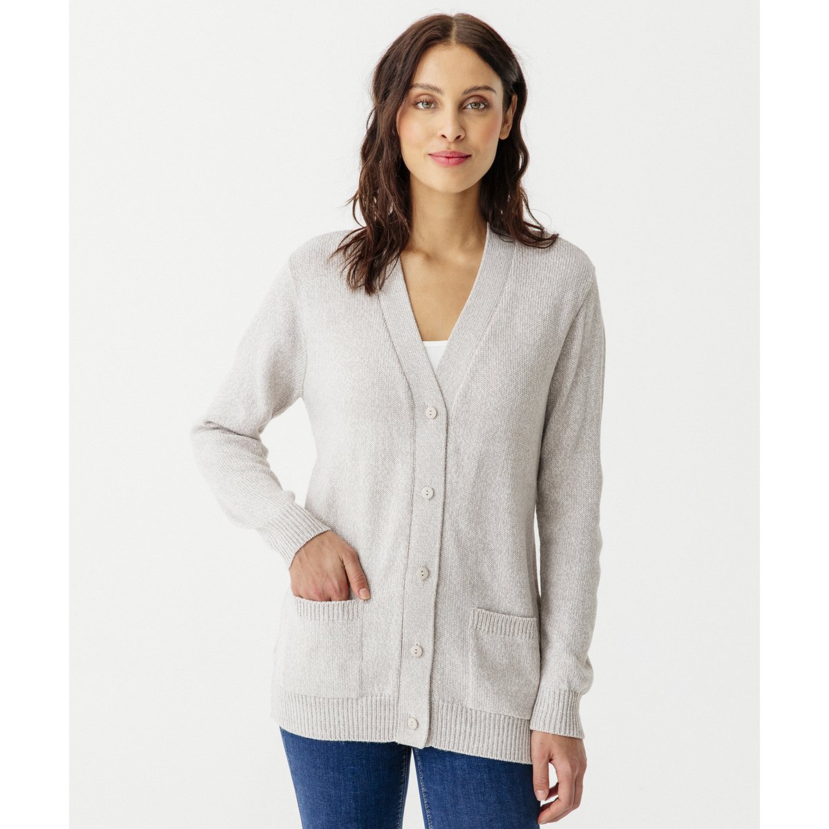 Gilet classique maille jersey gris clair chiné, DAMART