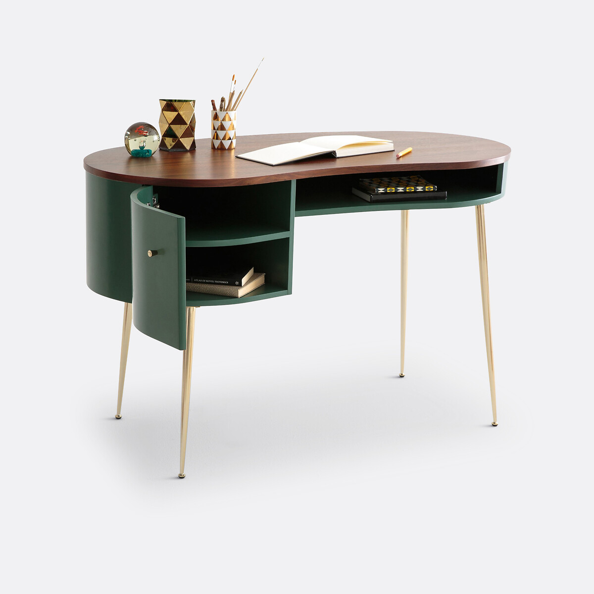 Bureau vintage plaqué noyer, Topim vert/noyer, LA REDOUTE INTERIEURS