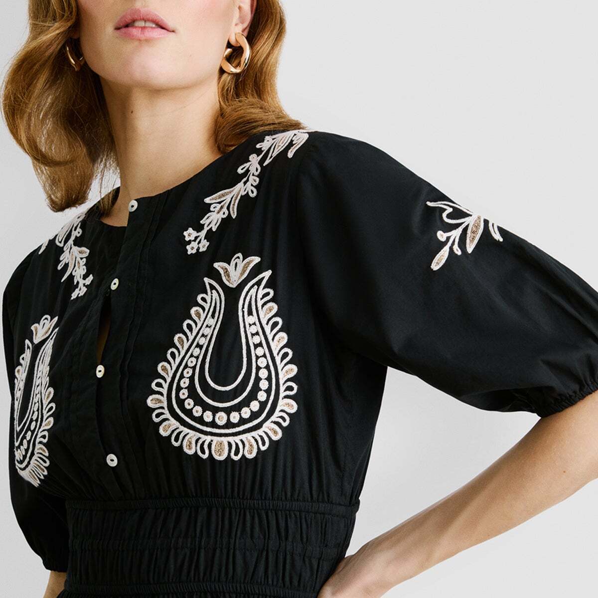 Robe Midi À Détails Brodés En Popeline noir, PEPE JEANS