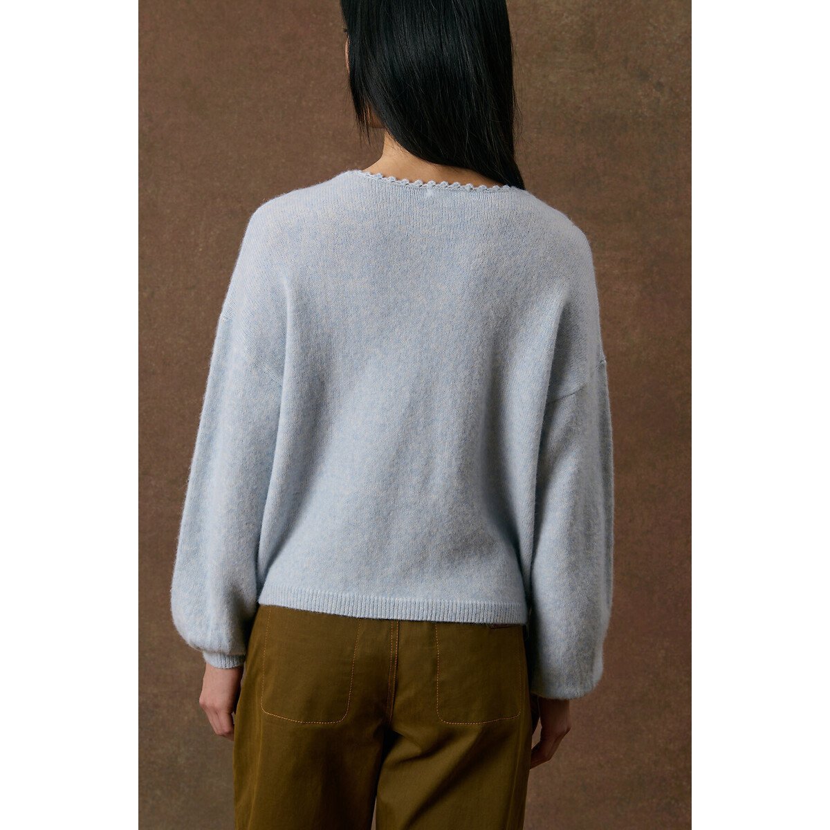 Cardigan col V brodé, LUNAMI gris, LOUISE MISHA
