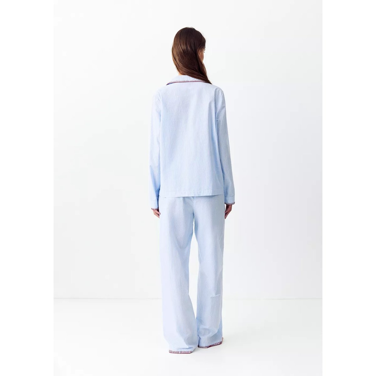 Pyjama complet à rayures avec détails surpiqués bleu, MANGO TEEN