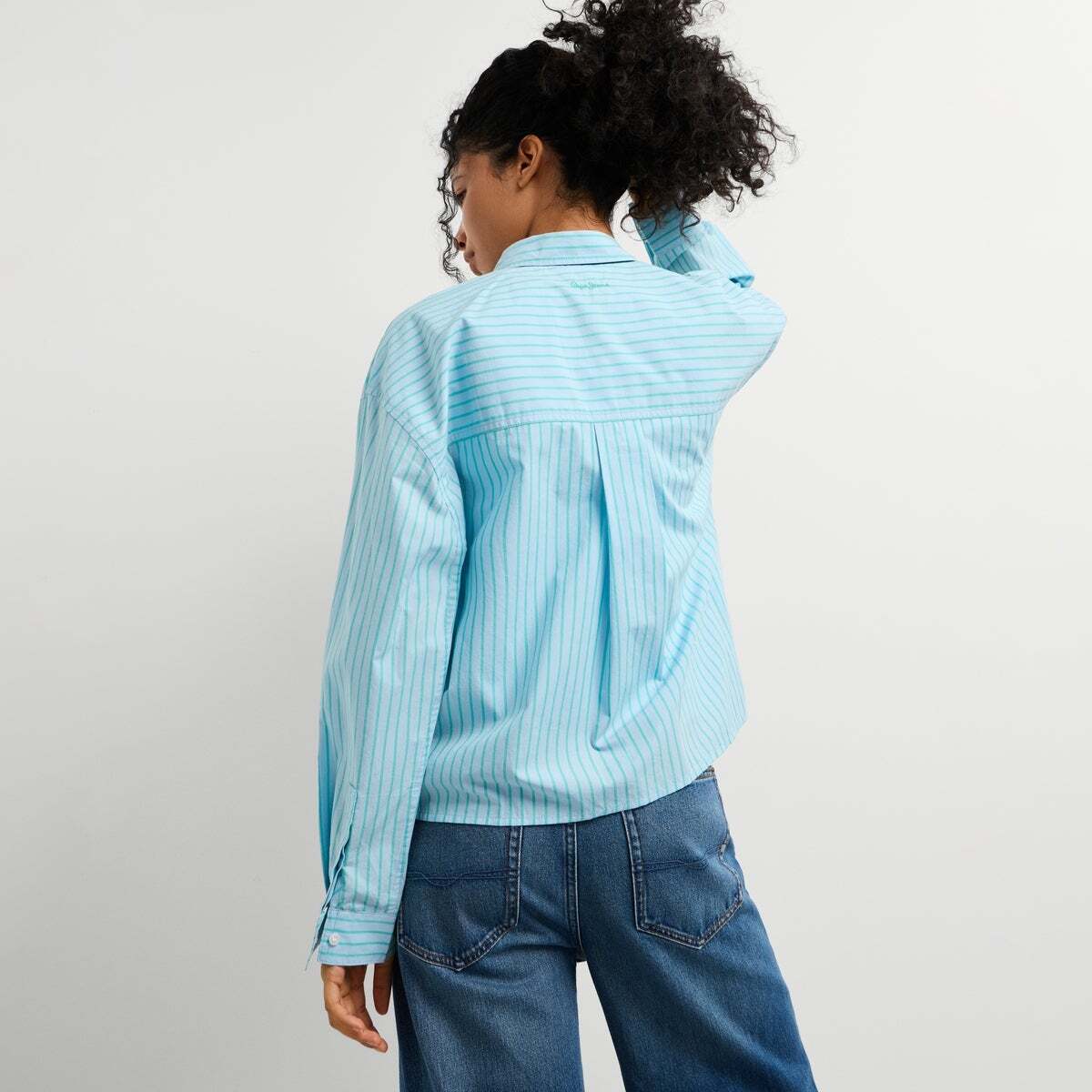 Chemise Courte À Rayures En Popeline vert sauge, PEPE JEANS