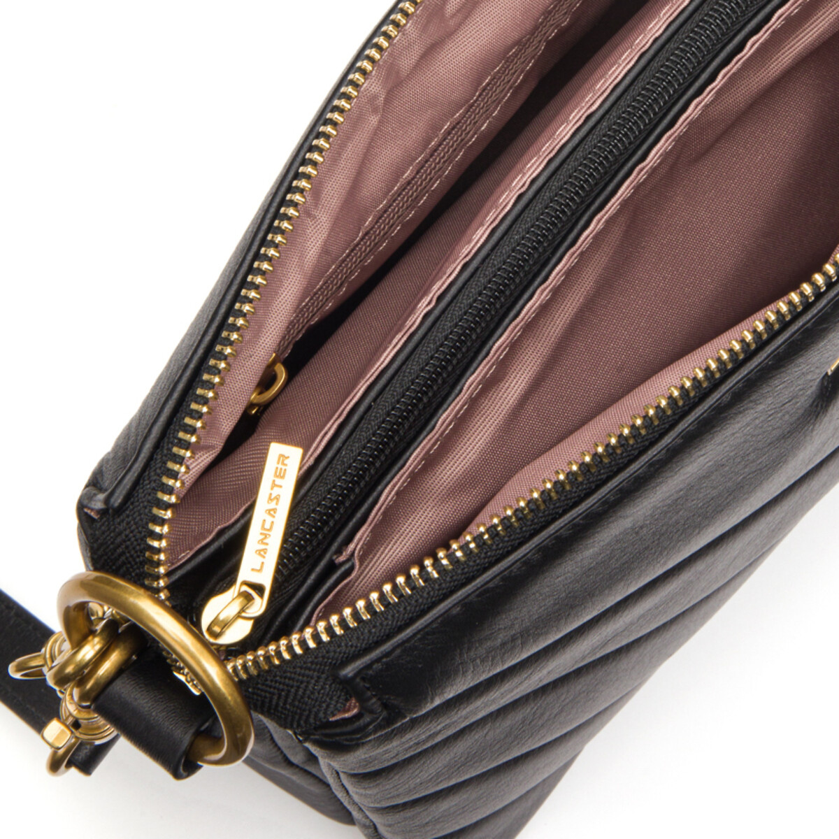 Pochette zippée M Soft matelassé noir, LANCASTER