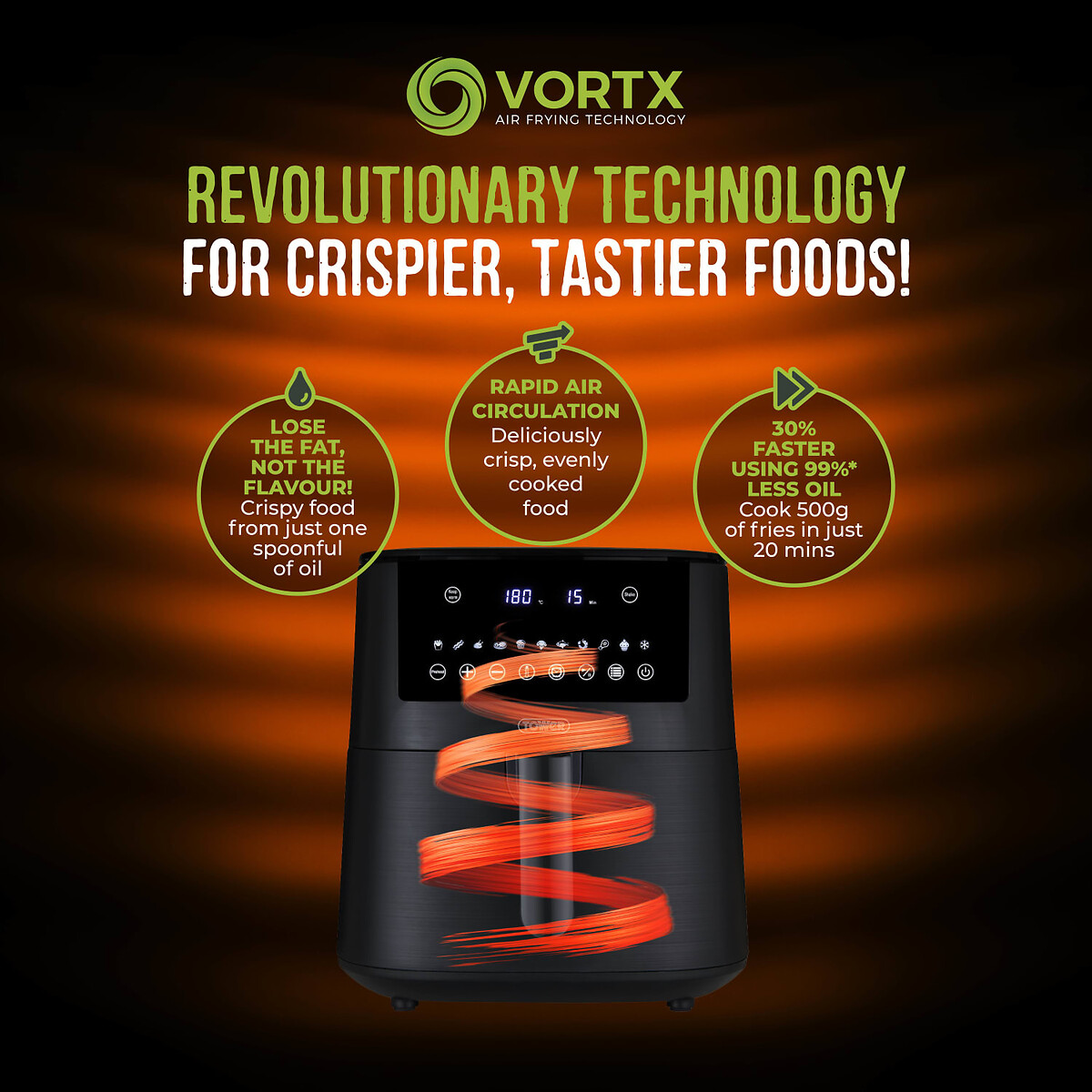 Vortx 7.2L Digital Air Fryer - T17149 black, TOWER