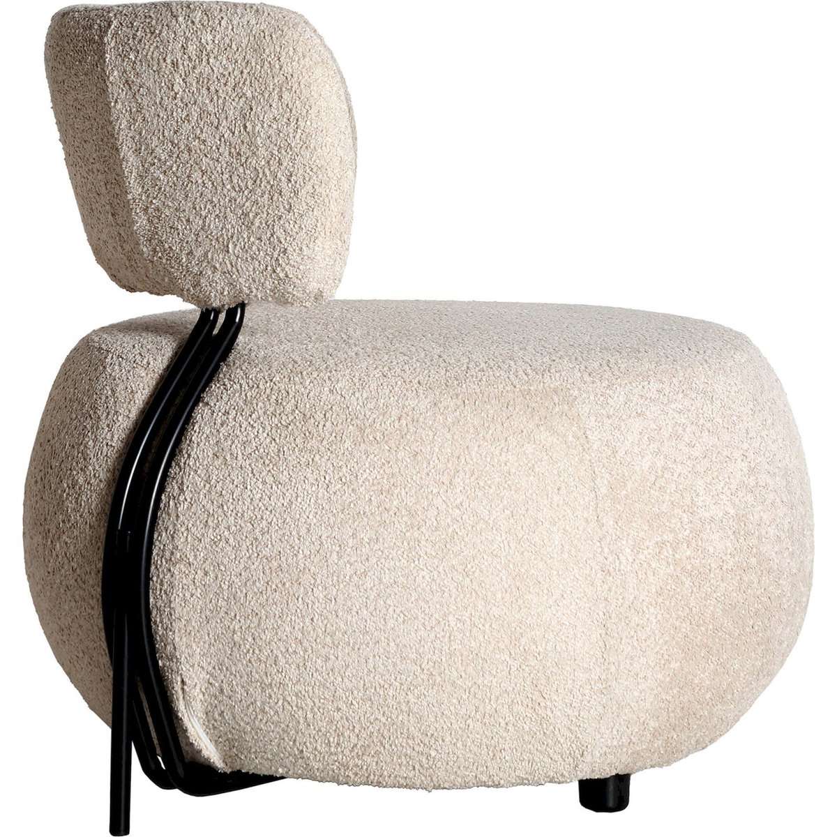 Fauteuil en tissu bouclette style art déco blanc bouclé et noir profond, RECOLLECTION