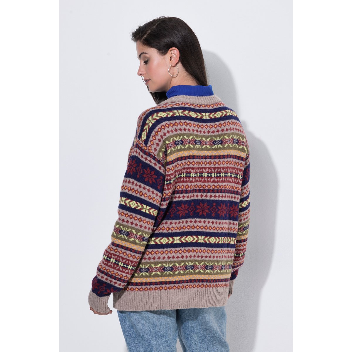 Cardigan motif norvégien kaki foncé, ULLA POPKEN