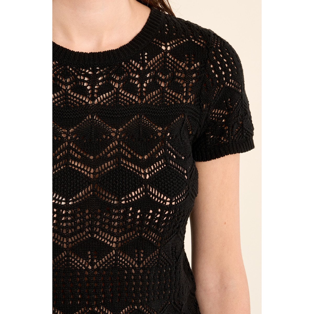 Maille manches courtes en crochet noir, MOLLY BRACKEN