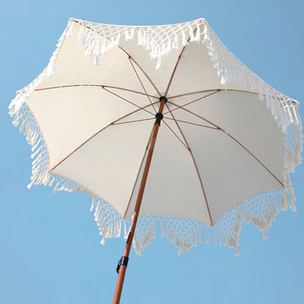 Parasol blanc avec frange 180x180x215cm blanc, WADIGA