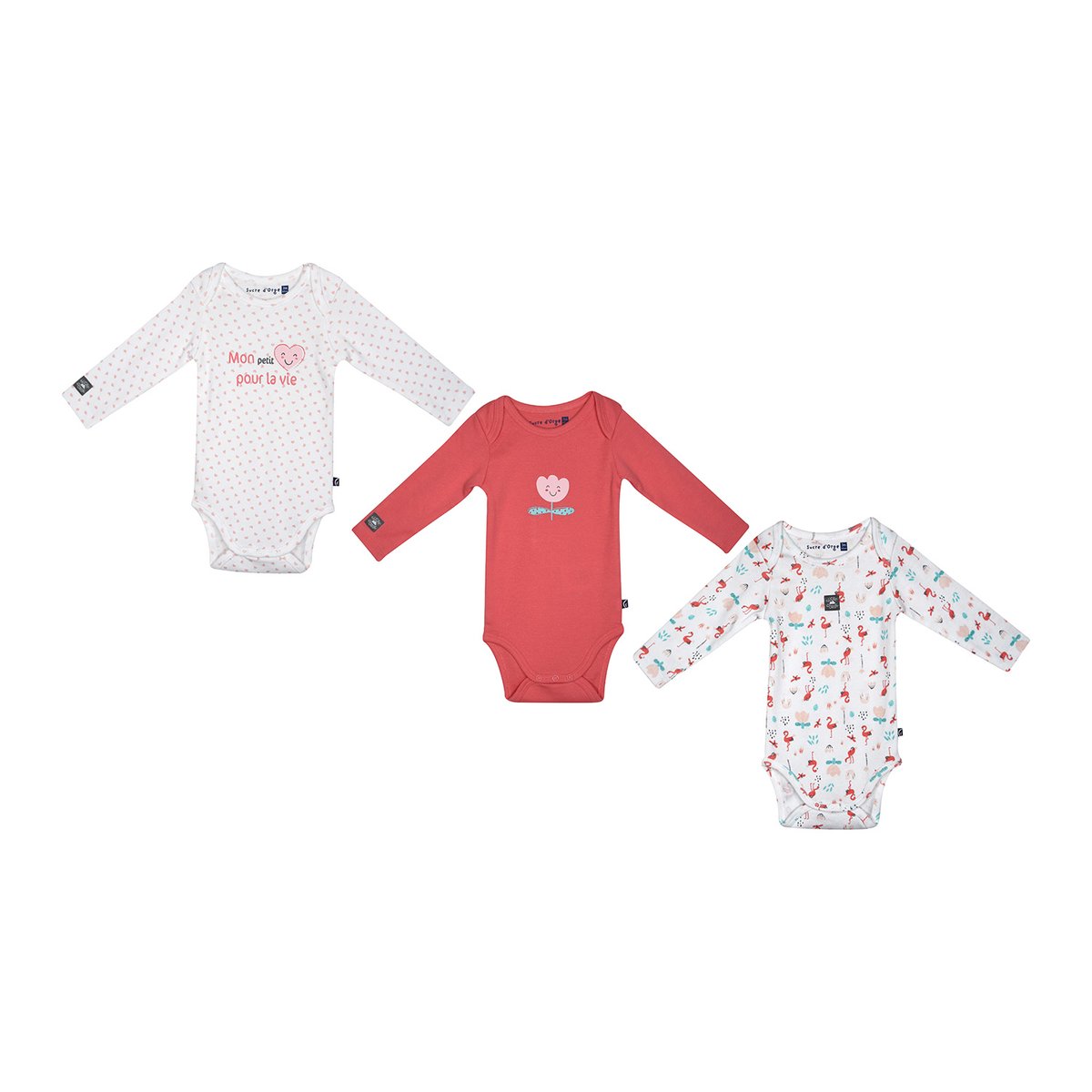 Lot de 3 bodies narcius manches longues bebe bleu, SUCRE D'ORGE