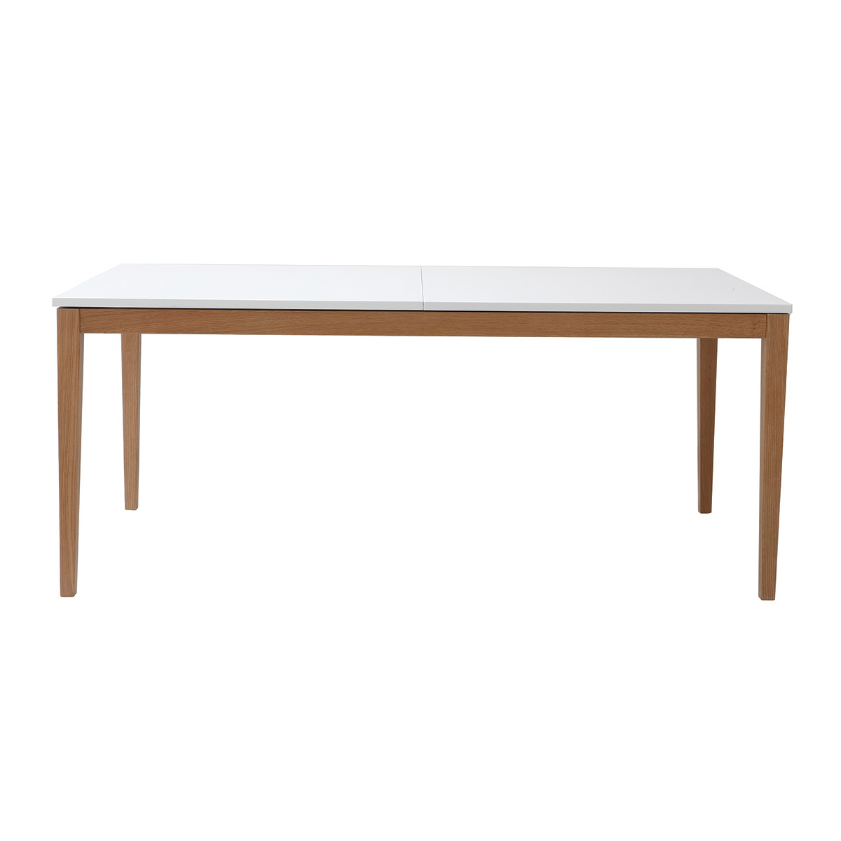 Table à manger scandinave extensible blanche pieds bois rectangulaire L180-260 cm DELAH bois clair / blanc, MILIBOO