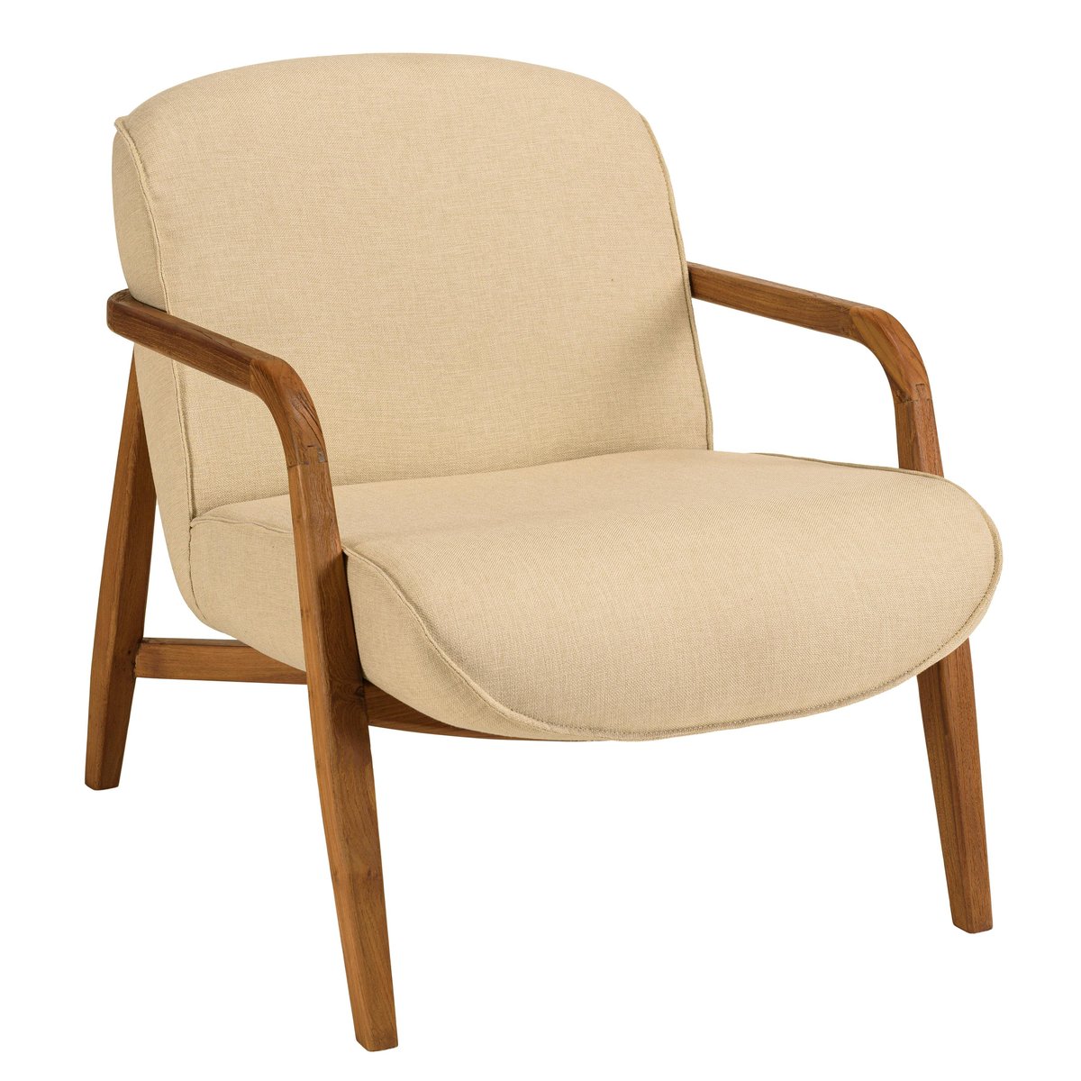 Fauteuil en tissu beige et bois de teck recyclé SWING bois naturel, PIER IMPORT