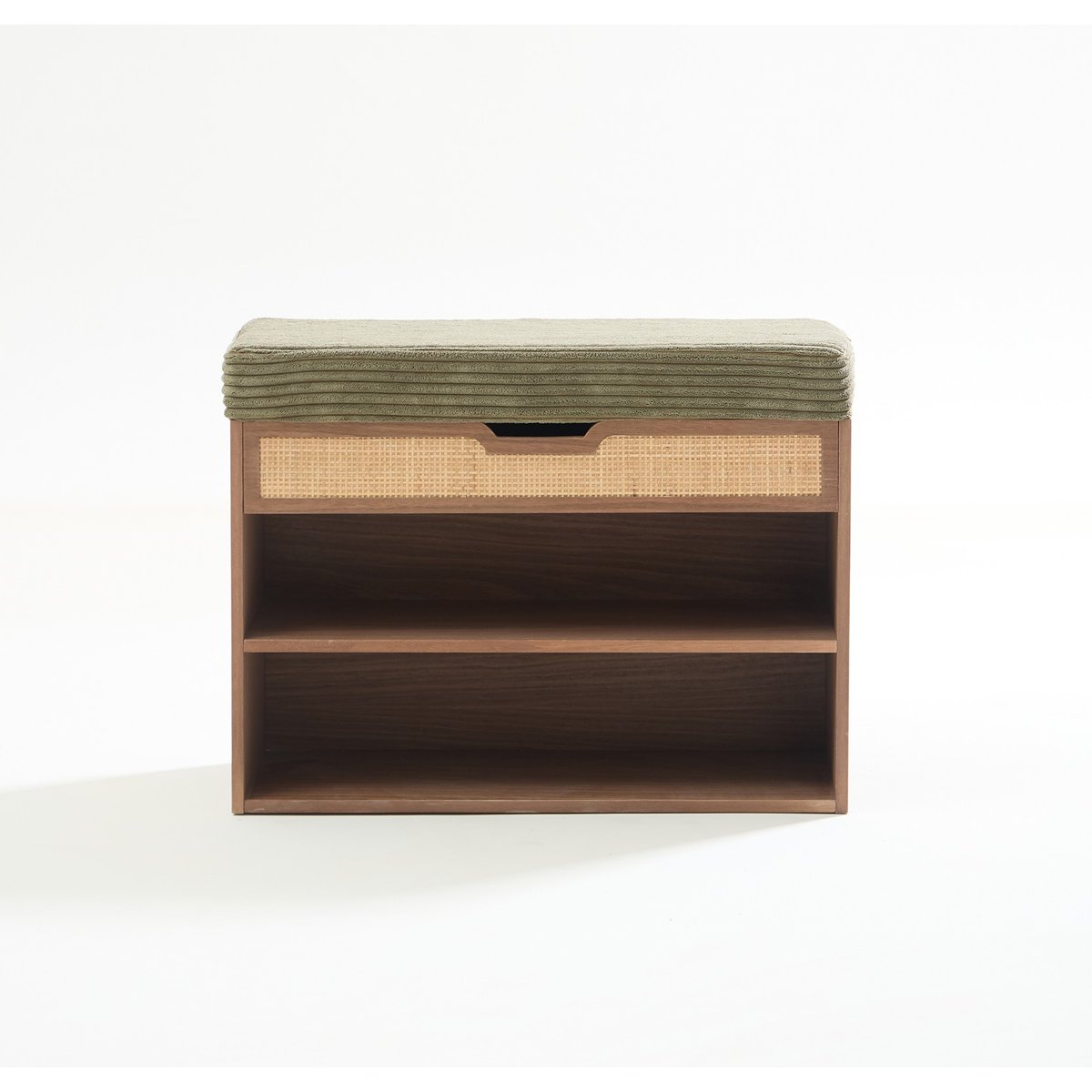 Meuble à chaussures, bois et velours, KUBO vert khaki, NORDLYS