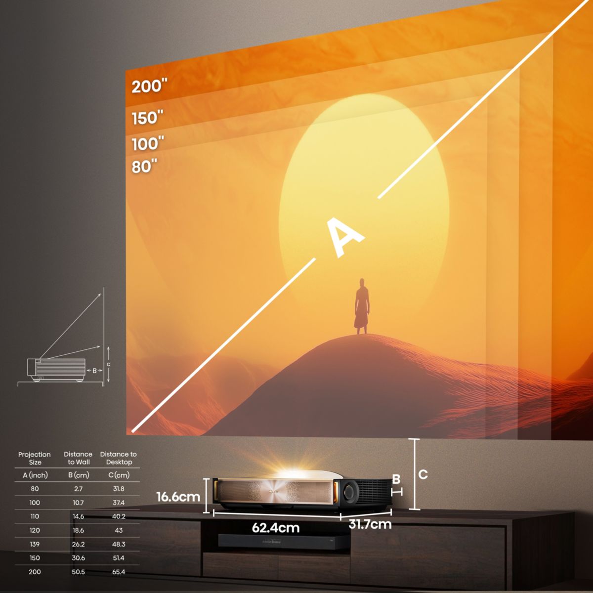 Vidéoprojecteur home cinéma L9Q 2025 - 4K Ultra HD Triple Laser - 5000 lumens - Ultra Courte Focale marron, HISENSE