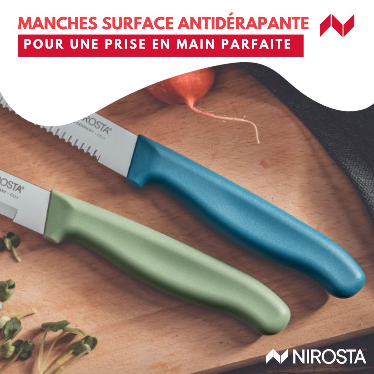 Set de 2 couteaux d’office et à petit déjeuner 22,5 cm ELEMENTAL vert,bleu, NIROSTA